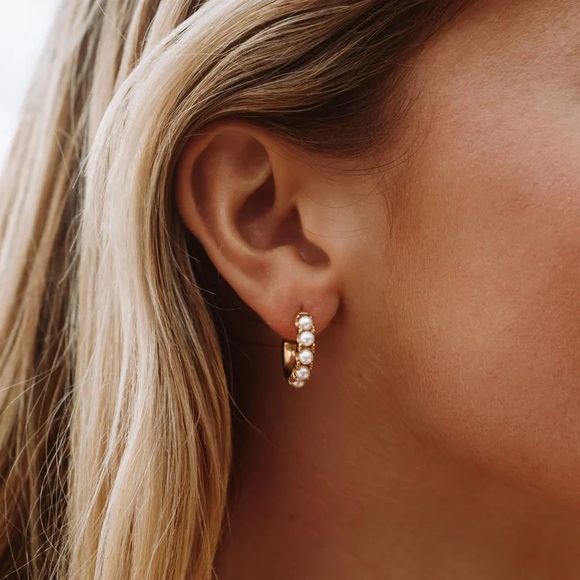 Atolea Jewelry - Atolea - Mini Pearl Huggie Earrings - 18k Gold PVD Coated - NWT